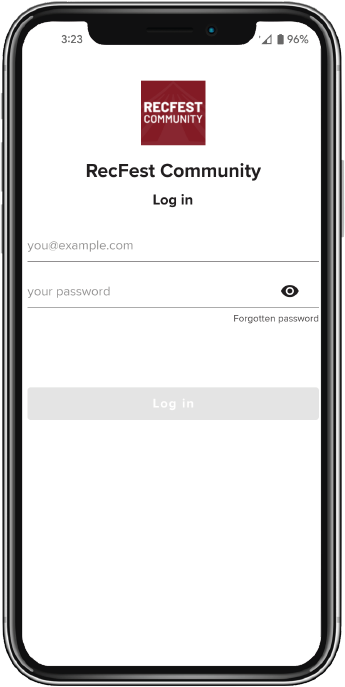 RF Community App Phone - Log In